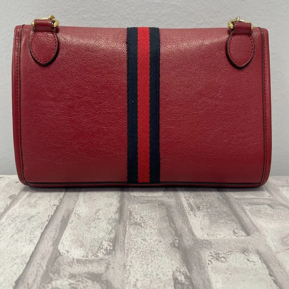 Gucci Rajah Web Chain Shoulder Bag in Red Leather - Small - Preowned - Picture 3 of 15
